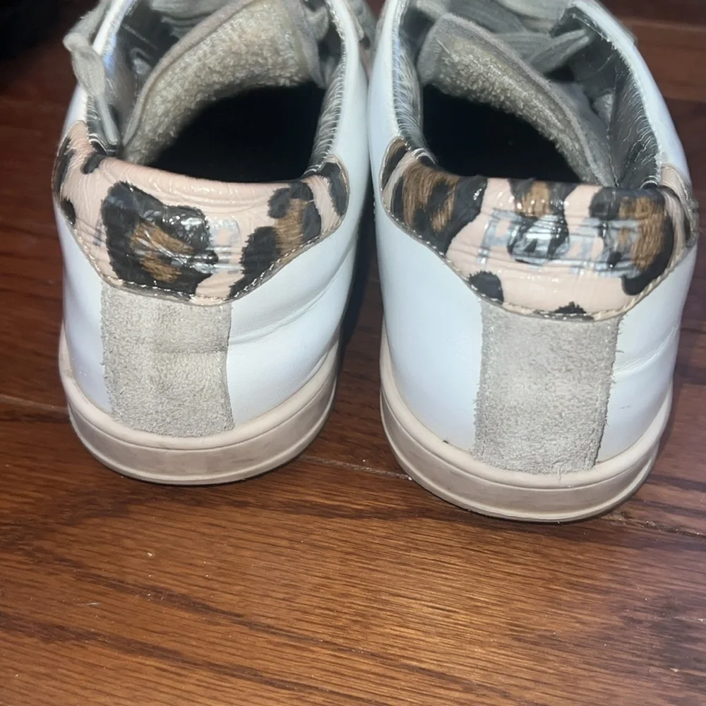 Women’s P448 Leather Luxury Low Top Sneakers with Leopard and Silver Accents - Picture 6 of 9